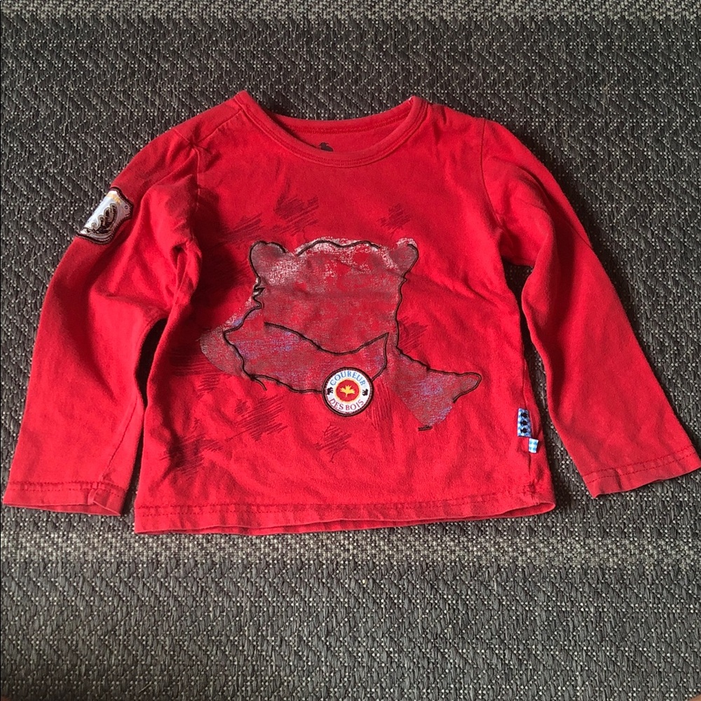 Kids Long-Sleeve Red Bear Graphic Tee